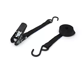 Todas Cinta de amarre – 300 kg – 3m - 20mm – de 2 partes - Mini trinquete negro + ganchos en S - Negro – 10 uds Todas Cinta de amarre – 300 kg – 3m - 20mm – de 2 partes - Mini trinquete negro + ganchos en S - Negro – 10 uds