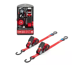 Todas Cinta de amarre - 500kg - 4,5m - 25mm - Ganchos S - Tensor retractable - Rojo - 2uds